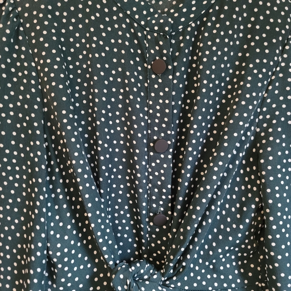 Lumie tie-front button down green  polka dot dress - Picture 2 of 7
